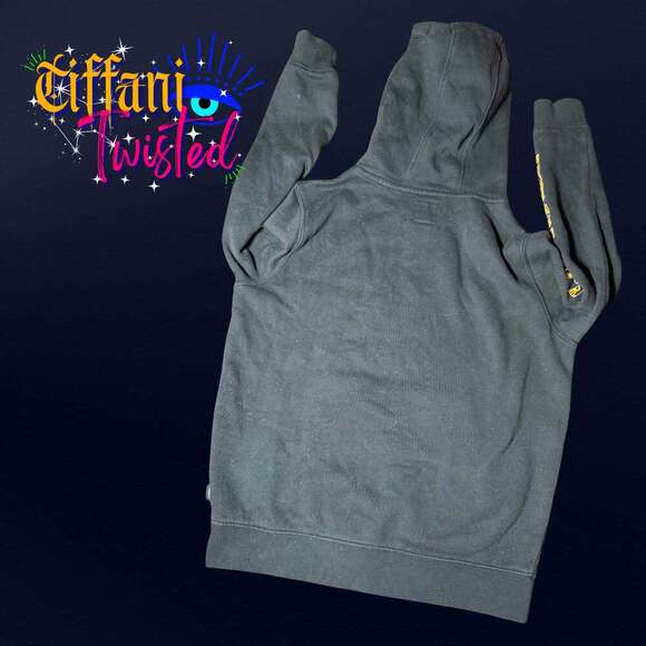 Vans Off The Wall Youth Black Hoodie Flames Sleeve Logo Large - Picture 2 of 3